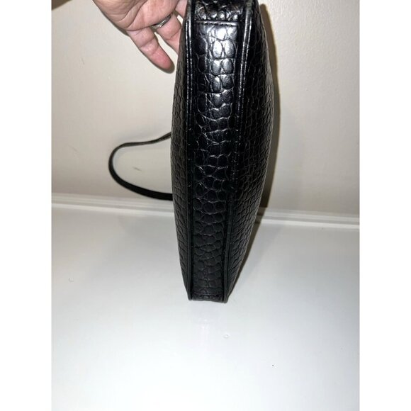 BANANA REPUBLIC Y2K Black Leather Reptile Skin Embossed Shoulder Bag - Picture 7 of 14